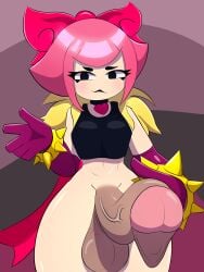 1futa armwear balls black_lipstick black_shirt black_topwear blush bottomless bracelet bracelets brawl_stars choker dark_penis erection eyelashes futa_only futanari glans gloves half-erect light-skinned_futanari light_skin lipstick long_penis loose_foreskin melodie_(brawl_stars) musk musk_clouds musky_cock partially_retracted_foreskin penis pink_gloves pink_hair pink_ribbon ribbon simple_background smilinglitlblob smug smug_face solo solo_female spiked_bracelet testicles uncut wide_hips