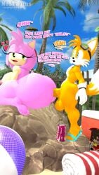 3d 3d_(artwork) amy_rose anal anal_sex anal_sex anthro areola balls big_breasts dialogue duo english_text erect_nipples erection female fox hedgehog huge_ass huge_butt male neotaurus nipples nude penis sex sonic_(series) tails tails_the_fox