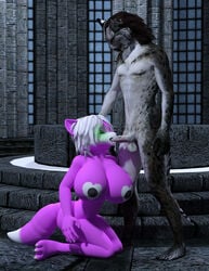 3d angry_cat anthro balls big_breasts black_hair black_nipples breasts canine cock_worship college_of_winterhold cum cum_in_mouth cum_inside duo feline fellatio female glowing glowing_eyes hair heart huge_breasts humanoid_penis j'zargo khajiit kneeling male mammal nipples nude oral penis sex skyrim straight the_elder_scrolls video_games white_hair wolf yuni_hermit