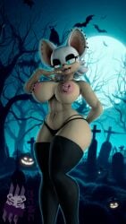 3d_(artwork) absurd_res anthro areola bat bearserker_og big_breasts blue_eyes breasts clothed clothing digital_media_(artwork) ear_piercing female hi_res jack-o'-lantern legwear looking_at_viewer mammal nipple_piercing nipple_ring nipples panties piercing pink_areola pink_nipples ring_piercing rouge_the_bat sega solo sonic_(series) sonic_the_hedgehog_(series) thick_thighs thigh_highs tongue tongue_out tongue_piercing topless topless_female underwear