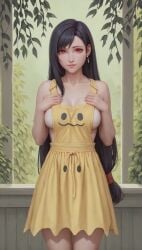 1girls ai ai_generated apron black_hair breasts creatures_(company) creatures_inc. crossover crossover_cosplay earrings female female_focus female_only final_fantasy final_fantasy_vii final_fantasy_vii_rebirth final_fantasy_vii_remake game_freak long_hair looking_at_viewer mimikyu_(cosplay) nintendo pokemon quinzo11 red_eyes self_upload sideboob square_enix standing standing_female the_pokemon_company tifa_lockhart