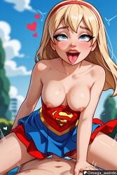 1girl1boy ahe_gao ahegao_face ai_generated big_breasts blonde_female blonde_hair blue_eyes blush dc_comics dc_super_hero_girls dc_super_hero_girls_g1 drooling eye_roll female fucked_by_enemy lipstick motion_lines omega_weirdo open_mouth outdoors patreon petite_female pleasure_face rolling_eyes sex straddling supergirl superheroine tongue tongue_out