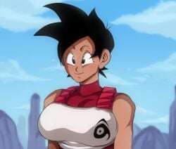 1girls big_breasts black_eyes dark-skinned_female detnox gloves huge_breasts muscular_female saiyan saiyan_girl saiyan_tail tufura_(detnox)