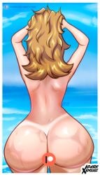 absurdres ass bikini blonde_hair convenient_censoring darkxenssei fantastic_four female highres marvel marvel_rivals original self-upload solo sue_storm swimsuit thong water wet