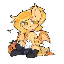 candy equine erection fan_character food fruit girly halloween hi_res holidays legwear pudding_(oc) pumpkin solo theiftea