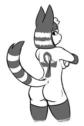 2015 alternate_body_type alternate_breast_size animal_crossing ankha anthro ass breasts dakkpasserida egyptian feline female mammal monochrome nintendo nude pussy simple_background solo video_games white_background