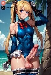 1futa ai_generated blonde_hair blonde_hair blue_eyes breasts cock colored dead_or_alive dick futa_only futanari futanari futanari/female light_skin light_skinned_futanari marie_rose nickythecreator penis sexy sexy_body sexy_pose testicles veiny_penis