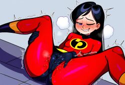 ai_generated cameltoe fingering fingering_through_clothes masturbating masturbation the_incredibles violet_parr