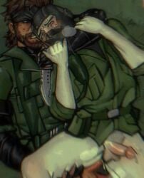 2boys anal anal_sex balaclava big_boss brown_hair choke_hold choking clothed_sex crying gay generic_male knife knifepoint metal_gear metal_gear_solid military_uniform naked_snake niakku no_pants nonconsensual rape raped soldier