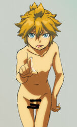 1boy blonde_hair cum kagamine_len looking_at_viewer male male_only naughty_face negi_(pixiv_10692647) nude penis solo testicles vocaloid