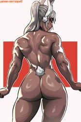 ass ass_focus athletic_female big_ass black_skin boku_no_hero_academia bunny_ears bunny_girl bunny_tail female female_only huge_ass huge_butt huge_thighs legs legs_apart looking_at_viewer looking_back massive_ass massive_butt miruko mommy muscular_female my_hero_academia red_eyes stopu thighs white_hair