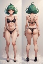 ai_generated ass back_view backsack bra front_view green_eyes green_hair lingerie one-punch_man panties petite petite_body petite_female tatsumaki