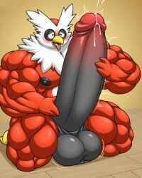 ai_generated big_balls blush cum cumming delibird hyper_muscles masturbating masturbation muscular pokemon pokemon_(species) solo tagme tongue_out