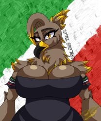 5:6 accipitrid accipitriform alicia_(irc) animated anthro avian big_breasts bird bouncing_breasts breasts brown_body clothed clothing eagle female golden_eagle hi_res irc_(artist) nipples partially_clothed short_playtime solo surprise surprised_expression torn_clothing true_eagle