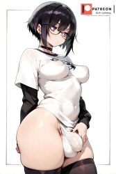 ai_generated bulge emo futanari glasses non_nude perky_breasts thick_legs