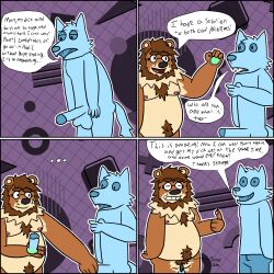 1:1 4_panel_comic absurd_res ambiguous_species andromorph anthro balls bear bear_king beard belly_fur blue_body bodily_fluids brown_body brown_fur chest_tuft comic cum cum_in_vagina cum_inside duo english_text eyewear facial_hair fur genital_fluids genitals gesture glasses hand_gesture hi_res intersex male male/male mammal navel neck_tuft nipple_piercing nipples non-euclidean_sex overweight overweight_male penetration penis piercing pointing pointy_ears portal portal_device portal_sex sex sharp_teeth smile speech_bubble standing tail teeth text thinking_with_portals tongue tuft vaginal_penetration vulva