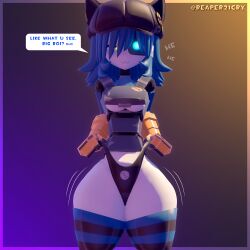 1girls 3d 3d_(artwork) :3 ? almost_naked almost_nude black_panties blue_eye blue_hair breasts cap clothed clothed_female female female_focus frame front_view glowing glowing_eyes gradient_background hair_over_one_eye hi_res high_resolution highres imminent_sex looking_at_viewer medium_breasts mimi_sentry neko_ears panties pulling pulling_panties reaper21cry robot robot_girl robot_humanoid sfm short_hair source_filmmaker source_filmmaker_(artwork) stockings striped_stockings talking_to_another talking_to_viewer team_fortress_2 text text_box thick thick_thighs thighs uwu voluptuous voluptuous_body voluptuous_female white_body yellow_eye
