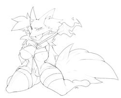 2017 anthro breasts canine clothing delphox fan_character female fire fishnet fox lingerie mammal minx_lyra monochrome nintendo nipples pokemon pussy video_games yogoat