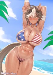 abs aestheticc-meme american_flag_bikini arm_up armpits arms_behind_head arms_up beach beach_background big_boobs big_breasts big_tits blush blushing blushing_at_viewer blushing_female breasts_bigger_than_head brown_hair horse_ears horse_girl horse_tail huge_boobs huge_breasts huge_tits indie_virtual_youtuber large_boobs large_breasts large_tits muscles muscular muscular_female navel one_eye_closed shiny_skin sideboob smile stretching sweatdrop sweating tanned tanned_female tanned_skin thick_thighs toned toned_female toned_thighs umari_tomoe underboob undersized_clothes undersized_clothing virtual_youtuber yellow_eyes