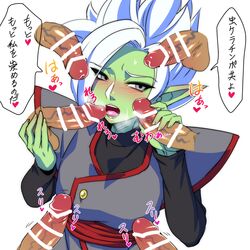 6+boys alien ball_fondling balls blush dragon_ball dragon_ball_super green_skin handjob heart-shaped_pupils male multiple_boys penis penis_grab pointy_ears solo_focus steam straight super_saiyan_rose sweat teba_motoko translation_request white_hair yaoi zamasu