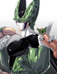 2boys bara cell_(dragon_ball) dragon_ball dragon_ball_z erection gay handjob male male_only multiple_boys muscle penis penis_grab perfect_cell udimushi_(artist) v yaoi