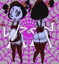 2015 6_arms animal_humanoid apron arachnid arthropod ass big_butt bottomless clothed clothing cupcake elbow_gloves female food gloves hi_res humanoid legwear maid_uniform monster_girl_(genre) muffet multi_eye pussy skimpy solo spider spider_humanoid stockings undertale uniform video_games vono