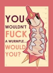 border commentary english_commentary english_text female female_focus female_only length_markings looking_at_viewer pokemon pokemon_(creature) pokemon_only red_border tofuuu vaginal wurmple yellow_eyes yellow_eyes_female