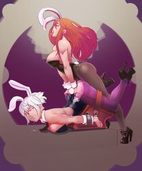 2girls areola battle_bunny_riven breasts bunny_ears bunny_tail bunnygirl bunnysuit busty cleavage cum cum_inside detached_collar futa_on_female futanari high_heels intersex league_of_legends long_hair miss_fortune multiple_girls necktie nipples pantyhose red_hair riven sex short_hair voluptuous white_hair