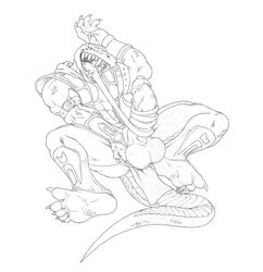 balls black_and_white clothing erection gay hyper hyper_penis line_art male male_only masturbation mortal_kombat penis reptile_(mortal_kombat) scalie solo tongue uncensored utx-shapeshifter video_games