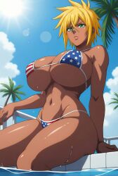 1female 1girls 4k 4k_resolution ai_generated american_flag_bikini athletic athletic_female big_breasts bikini bikini_only bleach bleach:_the_thousand-year_blood_war blonde_hair breasts dark-skinned_female dark_skin female_only green_eyes hi_res high_resolution hires hourglass_figure hourglass_figured_female huge_breasts large_breasts muscular muscular_female narrow_waist pool poolside relaxing short_hair sitting solo solo_female tagme tier_harribel two-piece_swimsuit underboob wide_hips