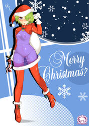 christmas christmas_outfit dom03 dress female female_only gloves green_hair hat high_heels latex latex_clothing latex_stockings latex_thighhighs merry_christmas panties panties_visible_through_clothing revealing_clothes see-through_clothing shiny_clothes stockings text thighhighs tight_clothing translucent_clothing transparent_clothing transparent_latex