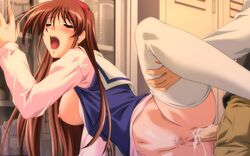 breasts brown_hair clothed_sex cum cum_in_pussy cum_inside daimon_kiyoka long_hair pussy sex uncensored vaginal_penetration virgin_roster wallpaper yamane_masahiro zyx