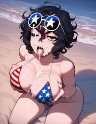 1girls 4th_of_july after_fellatio ai_generated american_flag_bikini ass beach big_ass big_breasts bikini black_hair breasts brown_eyes cum_in_mouth cum_on_face curvy curvy_female curvy_figure eyeshadow female female_only glasses goth grabbing_breasts grabbing_own_breast hair_between_eyes hi_res highres hourglass_figure hourglass_figured_female kneeling large_ass large_breasts light-skinned_female light_skin messy_hair midriff naughty naughty_face olie round_eyewear round_glasses sexy_body short_hair slutty_female sunset thick_ass thick_eyelashes thick_thighs thong thong_bikini voluptuous wavy_hair xandr