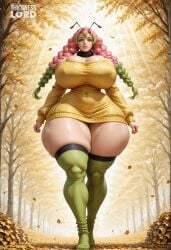 ai_generated alternate_body_type alternate_breast_size alternate_costume antennae artist_name autumn autumn_leaves bare_shoulders big_ass big_thighs bottom_heavy braid breasts child_bearing_hips choker cleavage covered_navel curvaceous curves curvy curvy_body curvy_figure demon_slayer dress earrings female female_only forest full_body gigantic_ass glossy glossy_body gradient_hair green_eyes green_hair green_thighhighs hi_res high_resolution highres hourglass_figure huge_ass huge_breasts jewelry kamado_nezuko kanroji_mitsuri kimetsu_no_yaiba large_thighs leaf lips long_hair long_sleeves looking_at_viewer massive_ass mitsuri_kanroji mole mole_under_each_eye mole_under_eye multicolored_hair multiple_braids multiple_moles nature off-shoulder_dress off-shoulder_sweater off_shoulder outdoors pink_hair plump ribbed_legwear ribbed_thighhighs shiny_skin short_dress skin_gloss skindentation skull_crushing_thighs solo stable_diffusion standing sunlight sweater sweater_dress thick_thighs thicknesslord thighhighs thighs thunder_thighs tree tri_braids twin_braids two-tone_hair voluptuous web_address wide_hips yellow_sweater