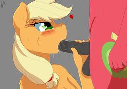 2017 absurd_res animal_genitalia animal_penis anthro applejack_(mlp) balls big_macintosh_(mlp) blonde_hair blush brother brother_and_sister cutie_mark duo earth_pony equine equine_penis eyelashes faceless_male fellatio female friendship_is_magic fur green_eyes grey_background hair hair_on_head heart hi_res horse horsecock incest inner_ear_fluff long_hair male mammal matimus91 medial_ring my_little_pony nude oral orange_fur penis pony sex sibling simple_background sister solo_focus straight vein