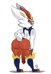 2025 ass balls big_ass big_butt blue_socks blush cinderace cum_drip cum_dripping cum_dripping_from_penis dripping_cum foreskin from_behind la_tiapat lagomorph lagomorph_humanoid looking_at_penis looking_down male male_only penis pokemon pokemon_(species) pokemon_ss red_eyes red_pants red_penis tagme testicles uncircumcised white_fur white_tail