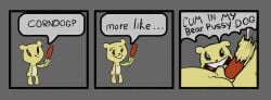anthro bear bedroom_eyes comic corndog dessert digital_media english_text eyelashes female food fur genitals half-closed_eyes hi_res hibernotion hibernotion_(comics) holding_food holding_object korsia looking_at_viewer mammal mini_comic narrowed_eyes nude open_mouth open_smile penetration pussy seductive simple_background smile solo speech_bubble sunny_bear teeth text vaginal_penetration yellow_body yellow_fur