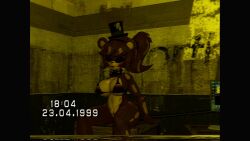 bra closed_eyes computer_monitor deactivated female frenni_fazclaire garry's_mod hose no_panties pussy toy_freddy_(fnaf) vagina vhs_filter