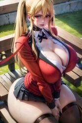 1girls ai_generated blonde_hair collar female huge_breasts kakegurui saotome_meari tagme