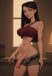 1futa 1futanari ai_generated asian asian_female ass big_ass big_breasts big_butt big_hips big_penis black_eyes black_hair breasts bully bullying cleavage crop_top dick dickgirl eyebrows eyelashes futa_only futanari green_shorts grin grinning grinning_at_viewer hair hands-free heather_(tdi) huge_cock indoors lips long_hair looking_at_viewer makeup midriff narrow_waist narrowed_eyes navel nose penis red_crop_top sadism sadistic_girl seducing seductive seductive_eyes seductive_gaze seductive_look seductive_mouth seductive_pose seductive_smile short_shorts shorts smile smile_at_viewer smiley_face smooth_balls smooth_penis smooth_skin solo solo_dickgirl solo_focus solo_futa solo_futanari testicles topwear total_drama_island velonix