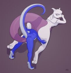 2017 all_fours anal anal_sex anal_vore anthro anus ass ass_up balls belly big_belly dragon duo feline feral firon legendary_pokemon longlevy looking_back mammal mewtwo nintendo nude penetration pokemon pokemon_(species) shaded simple_background tail_sex video_games vore