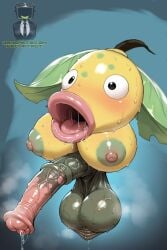 ai_generated anthro dickgirl disembodied disembodied_head disembodied_penis drool drooling flaccid flaccid_penis flower foreskin furry futanari futanari gaping_mouth large_breasts pokemon_(species) precum promptrot sagging_balls saggy_balls sweat thick_thighs uncircumcised weepinbell