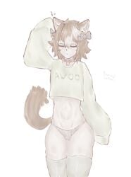 big_ass closed_eyes crossdressing dog_ears dog_tail eyelashes femboy genshin_impact gorou_(genshin_impact) male male_only oversized_clothes panties partially_colored penis_in_panties thigh_highs thighs topwear