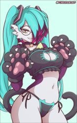 1girls big_breasts breasts cat_cutout cat_lingerie cat_paws cat_tail cleavage cute female female_only fluffy_ears glasses huge_breasts pierced_ears smile smiling solo tagme thick_thighs wide_hips yorusagi