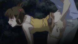 00s 1boy animated ass back bangs breasts brown_hair closed_eyes doggy_style female hair_ornament itou_makoto kuroda_hikari open_mouth panties pants panty_pull school_days sex shiny_days skirt sleeveless sleeveless_shirt yellow_shirt