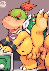 ai_generated anal_sex bowser bowser_jr. cub incest male males_only mario_(series) nintendo one_leg_raised one_leg_up standing_sex
