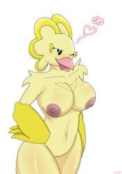 absurd_res anthro areola big_breasts breasts female fur generation_7_pokemon hi_res kamino1 nintendo nude_anthro oricorio pokemon pokemon_(species) solo yellow_body yellow_fur