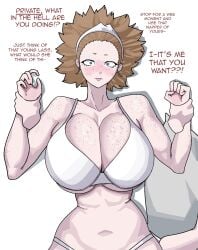 1female big_breasts blonde_female blue_eyes breasts confused_face curvy_female freckles_on_arms freckles_on_breasts freckles_on_face freckles_on_shoulders half_naked light-skinned_female marinerx oc short_hair_female white_female