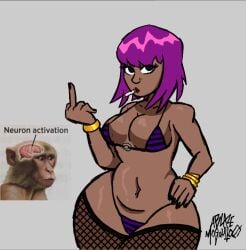 ablazemosquit0 baddie bikini bikini_bottom bikini_top breasts fishnets goth goth_girl latina meme oc original_character purple_hair stripper thick_thighs