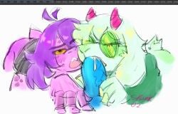 bisexual bisexual_threesome blowjob blue_skin deltarune fellatio furry furry_male kris_(deltarune) male_pov purple_skin ralsei ralsei_(deltarune) ralsei_with_white_fur scalie skuunk02 susie_(deltarune) threesome white_fur